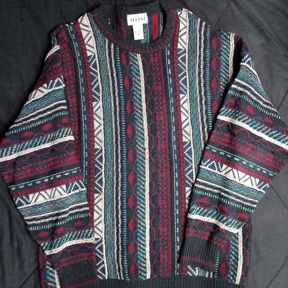 Vintage Alfani 3D Cable Knit Sweater Biggie Cosby Coogi Style - Picture 2 of 8